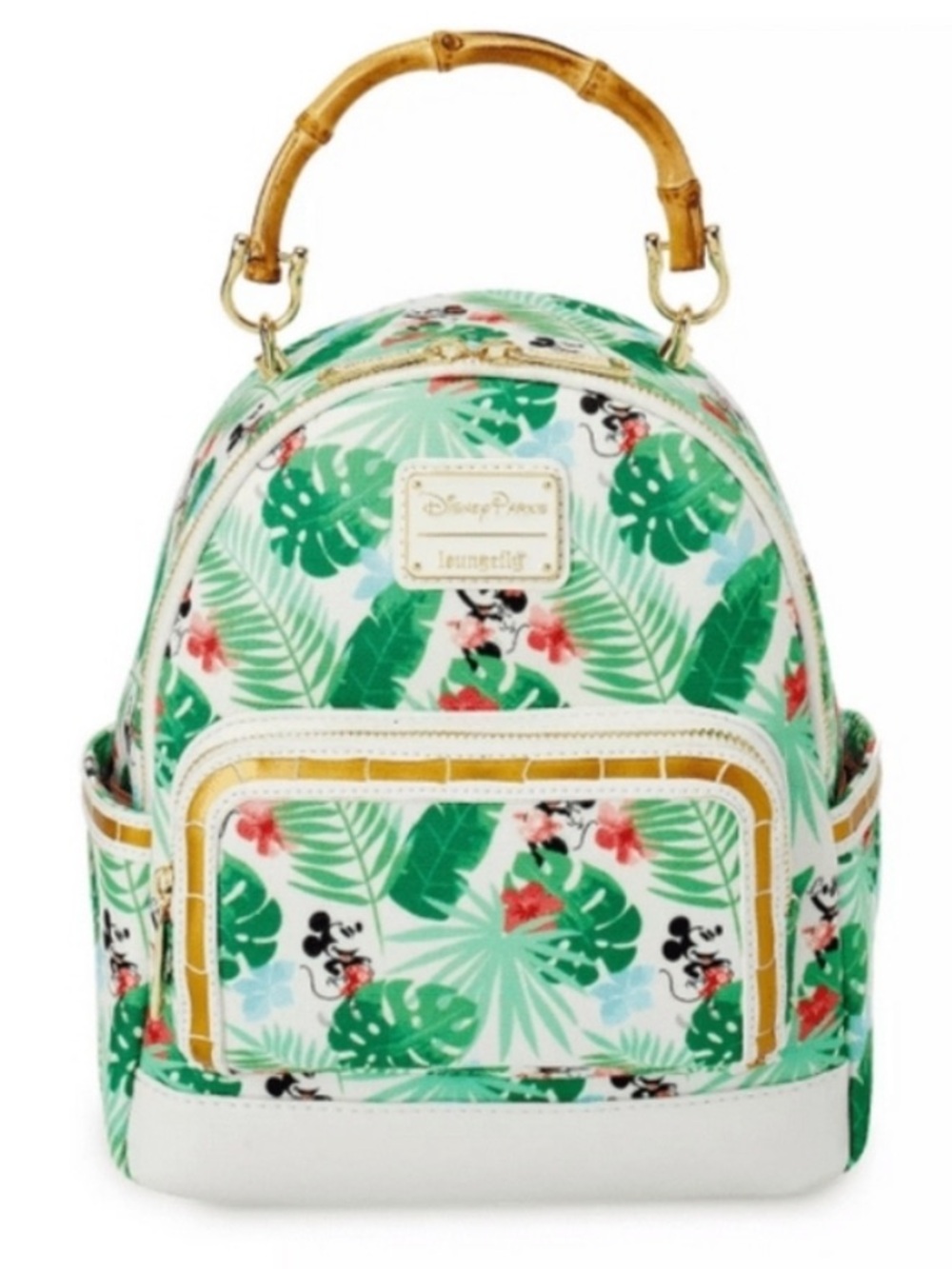 Loungefly Disney Parks Mickey And Minnie Tropical Leaf Backpack Like New